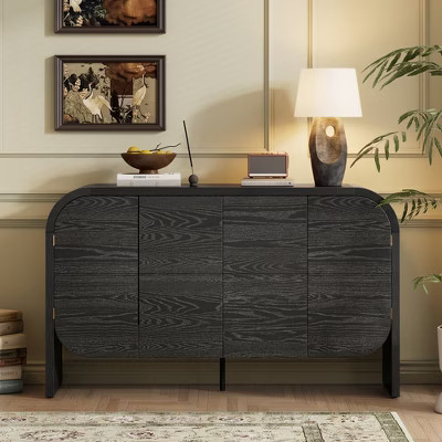 TIRAMISUBEST Black Buffet Cabinet - Retro Sideboard with 4 Doors & Curved Edges, Farmhouse Storage for Living Room & Kitchen | Target