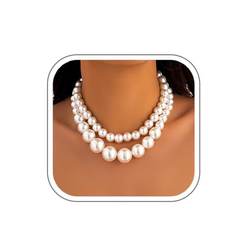 Layered Necklaces for Women Faux Pearl Choker Necklaces Summer stack Pearl Necklace Big Chunky Pearl Necklace Fashion Wedding Jewelry Gifts (Pearl-a) | Amazon (US)