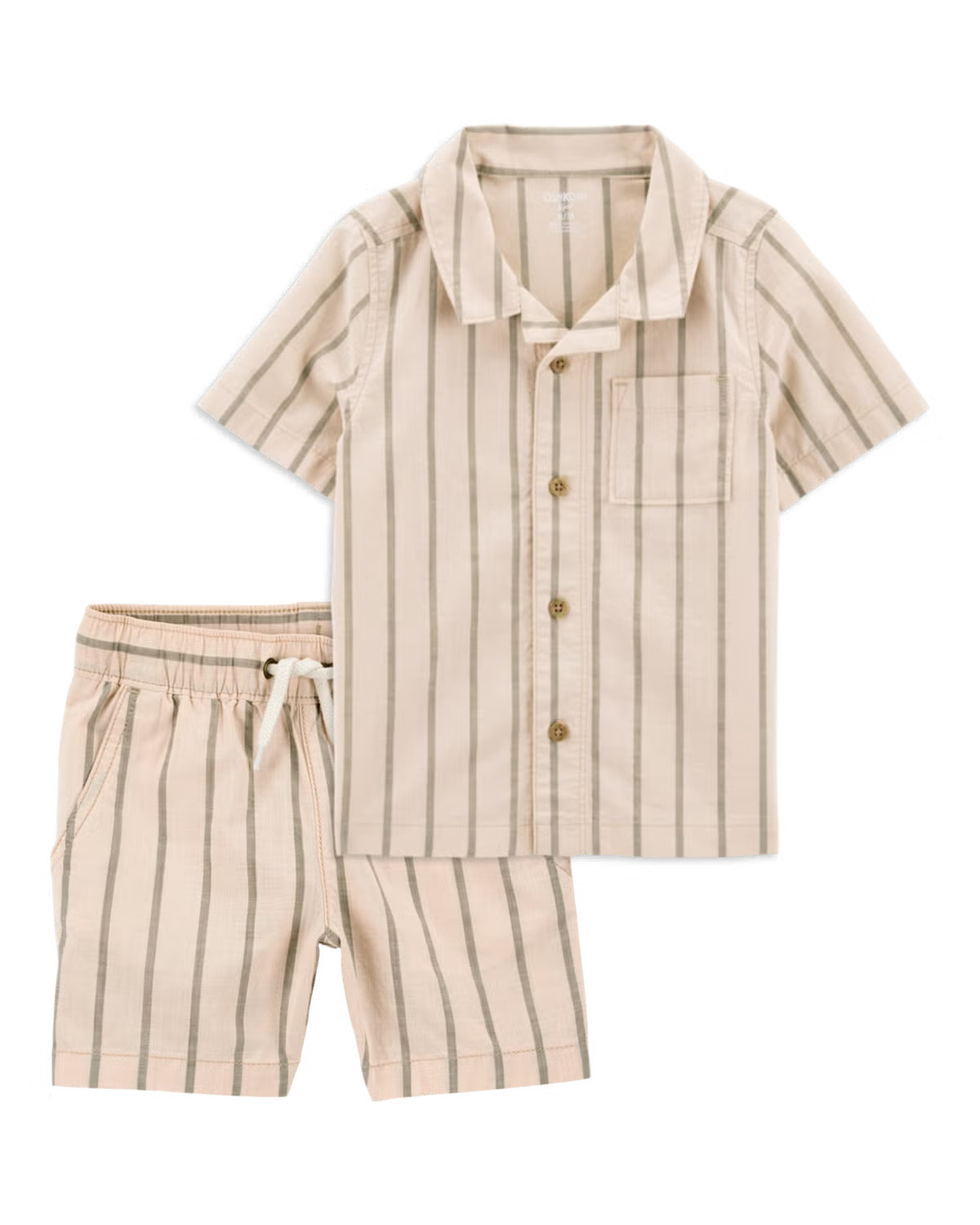 Toddler 2-Piece Striped Button-Down Shirt & Drawstring Shorts Set - Khaki | Carter's | Carter's Inc