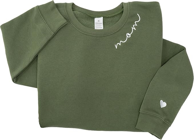 IZI POD - Mom Mama Grandma Embroidered Crewneck Sweatshirt Heart On Sleeve For Women-Gifts For Mo... | Amazon (US)