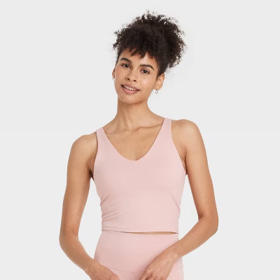 Women's Flex Light Support V Neck Cropped Sports Bra - All In Motion™ Mauve S: Recycled Polyest... | Target