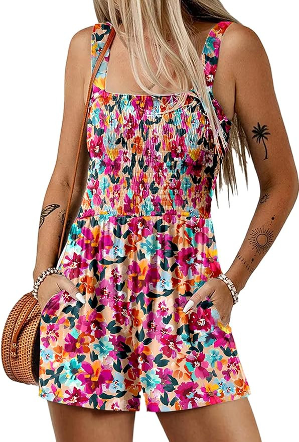 Dokotoo Women's Summer Casual Smocked Rompers Square Neck Sleeveless Loose Shorts Jumpsuits 2026 ... | Amazon (US)