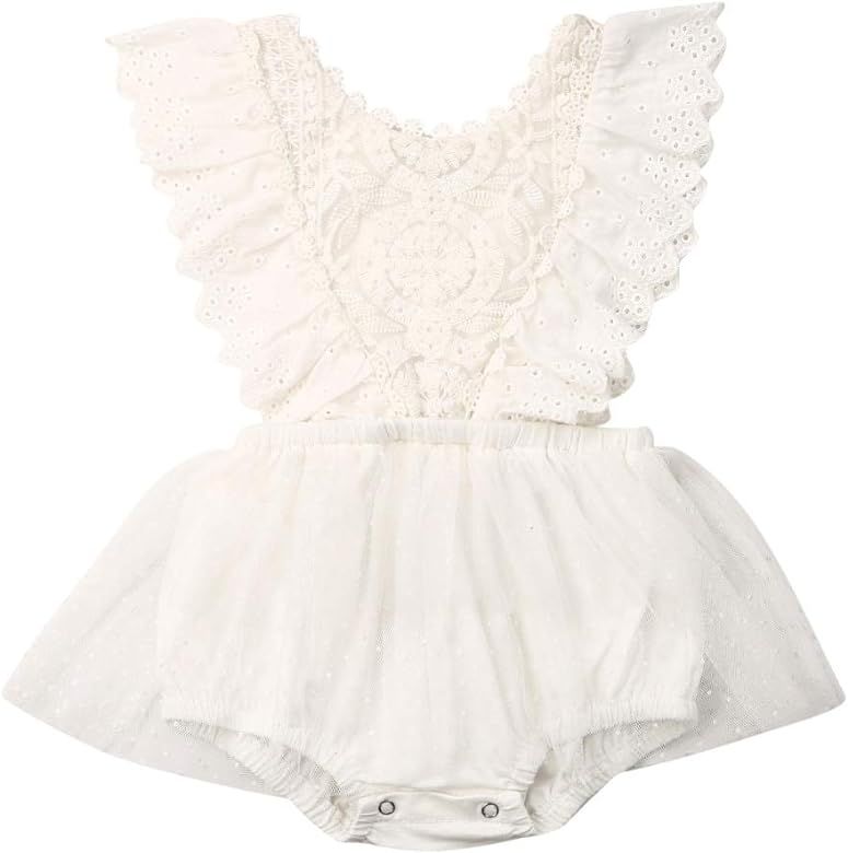 Infant Baby Girls One Piece Romper Lace Floral Bodysuit Tutu Dress Backless Jumpsuit Summer Outfi... | Amazon (US)