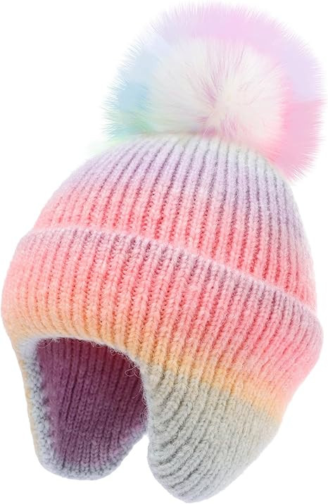 Kids Beanie with Ear Flaps for Boys Girls Pom Knit Hats Fleece Lining Winter Outdoor Skull Snow S... | Amazon (US)
