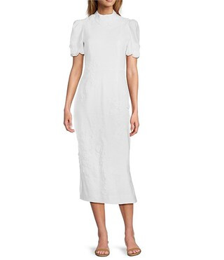 Antonio Melani Willow Floral Applique Mock Neck Short Sleeve Midi Dress | Dillard's | Dillard's