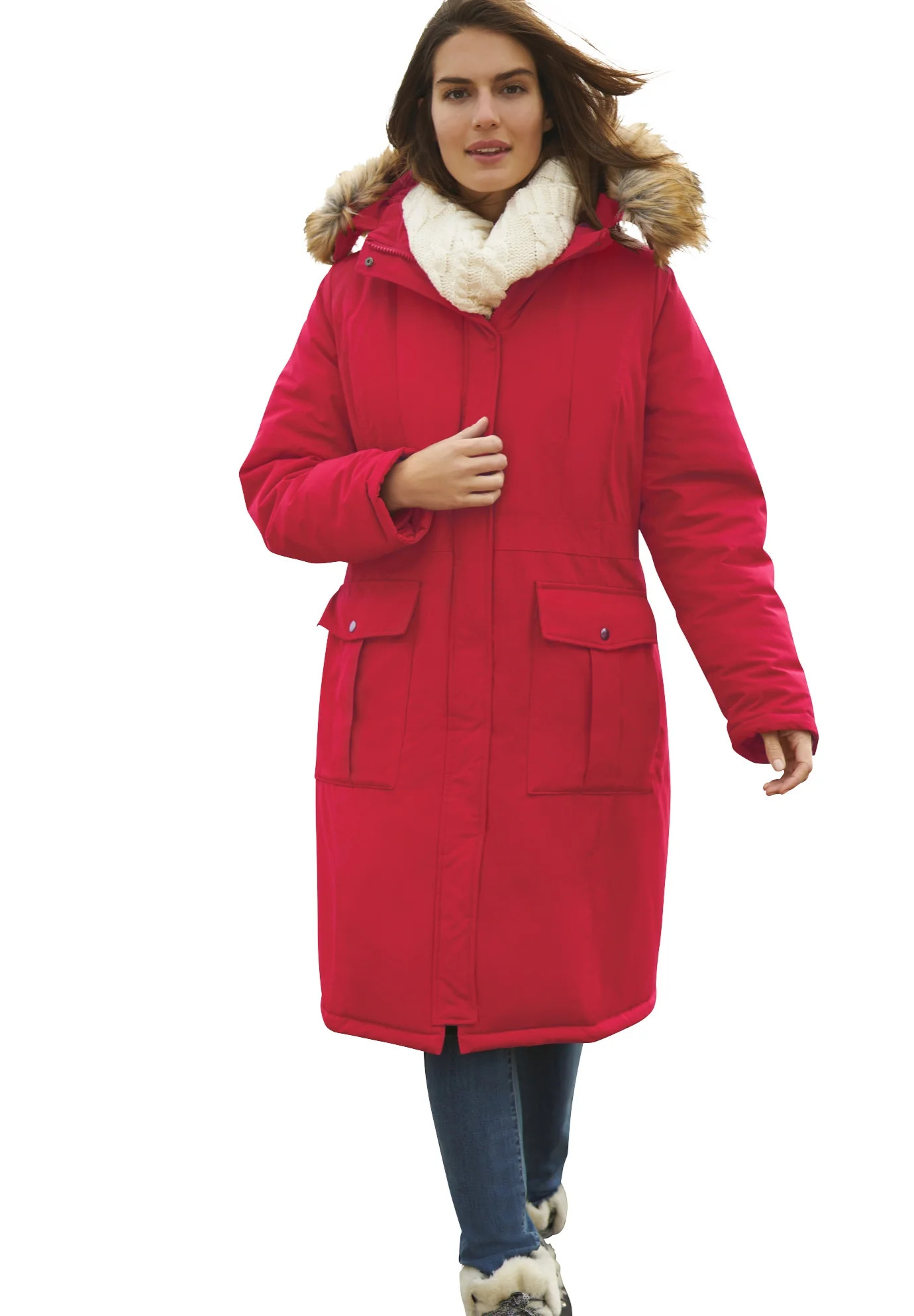 Woman Within Women's  Plus Size The Arctic Parka™ In Knee Length Coat - 30/32, Classic Red | Walmart (US)
