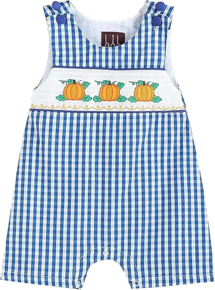 Lil cactus Royal Blue Gingham Pumpkin Smocked Shortalls | Amazon (US)