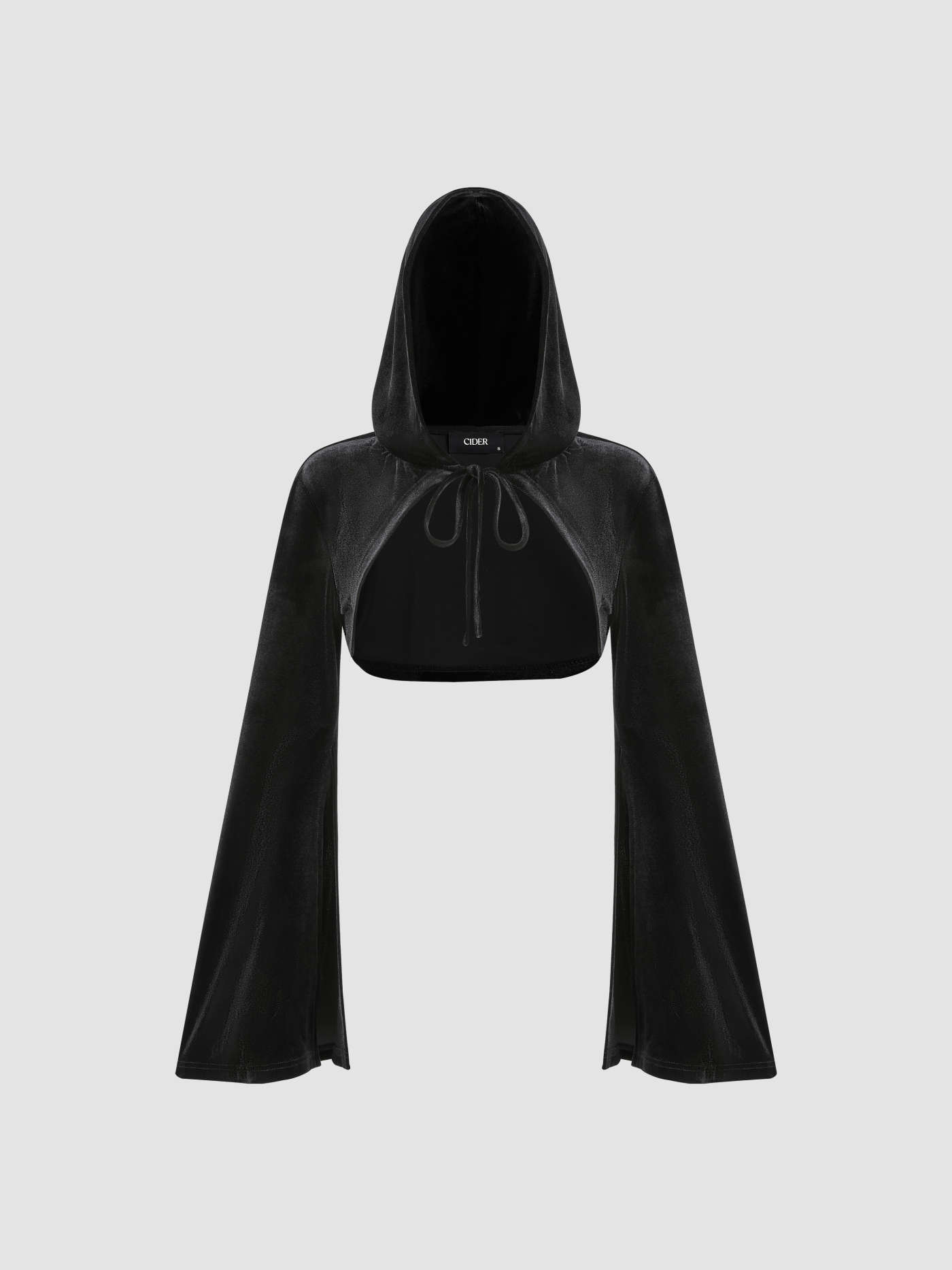 Velvet Velvet Hooded Solid Knotted Long Sleeve Crop Top For Daily Casual Coffee Shop | Cider