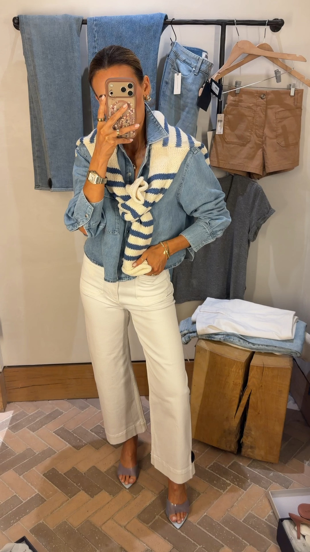 Anthro new purchases! Code KARINA20 for 20% off when you spend $100+ 
The ultimate summer chic uniform 
Stripped knit xs 
7 for all cropped denim shirt xs
The best Anthro jeans in white high waist cropped style size 26 
These heels are so fun for summer, I snagged the blue ones but think I need the pink too. Size down .5 size


#LTKSaleAlert #LTKootd #LTKSeasonal