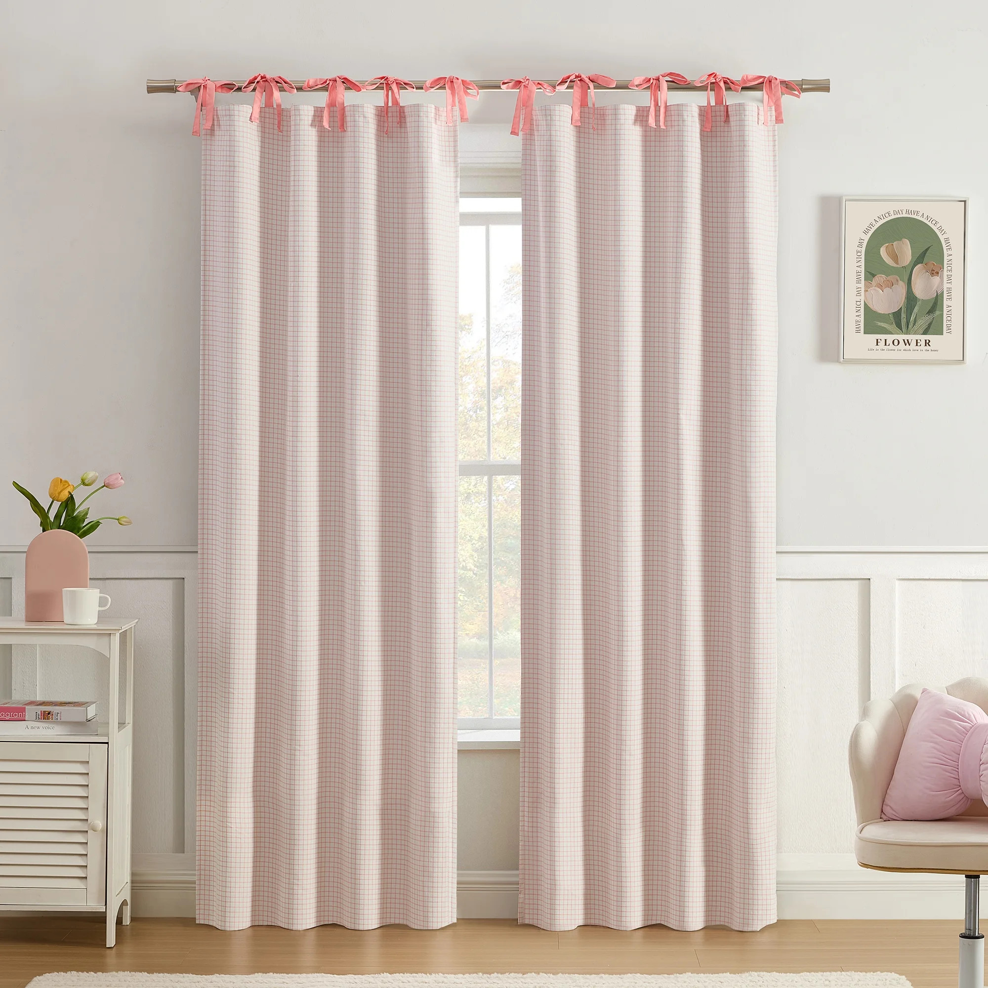 Ecologee Jill 100% Blackout Tie Top Single Indoor Curtain Panel, Coral, 38" W x 84" L | Walmart (US)