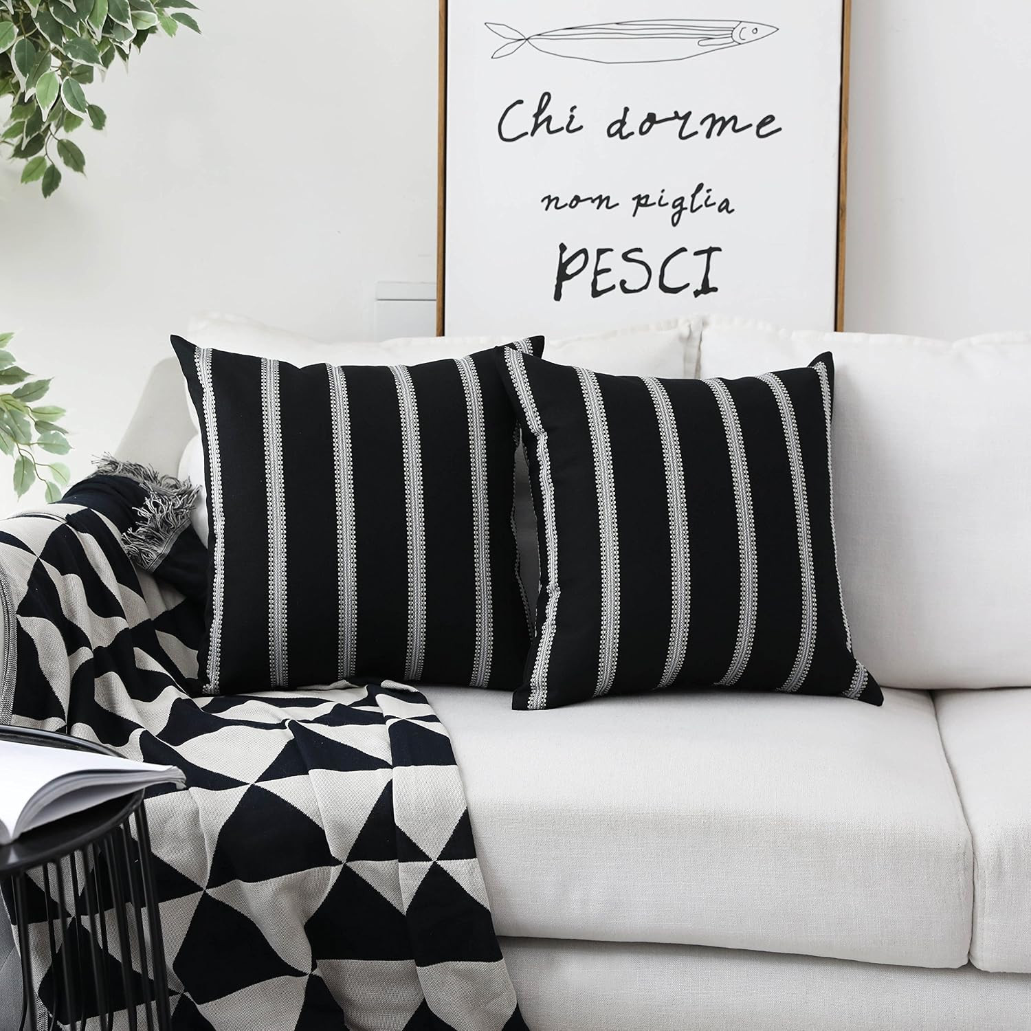 HOME BRILLIANT Classic Black White Stripes Lace Throw Pillow Covers Decorative Euro Shams, 2 Pack... | Amazon (US)