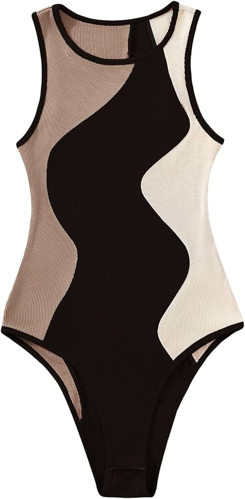 Verdusa Women's Color Block Sleeveless Scoop Neck Tank Bodysuit Top | Amazon (US)