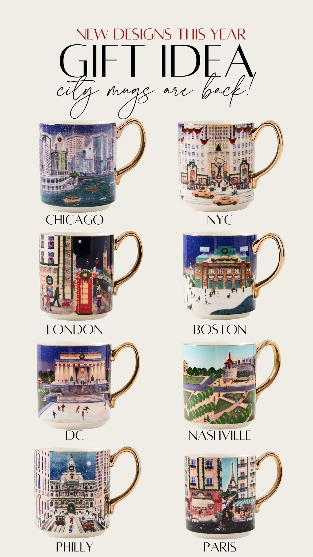Anthro city mugs! 

Use my early access code SHELBI30 for 30% off at Anthropologie + Spend $200 Now, Get $50 Later for Holiday Gifting, 12/11 - 12/25!

Online only. Cannot be combined with other promotions. Ends Sun 11/23

#LTKHoliday #LTKGiftGuide #LTKSaleAlert