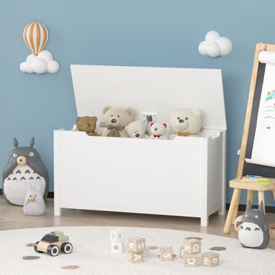 KWPZQEB Kids Wooden Toy Box/Bench with Safety Hinged Lid - White - Gift for Ages 2+ | Target