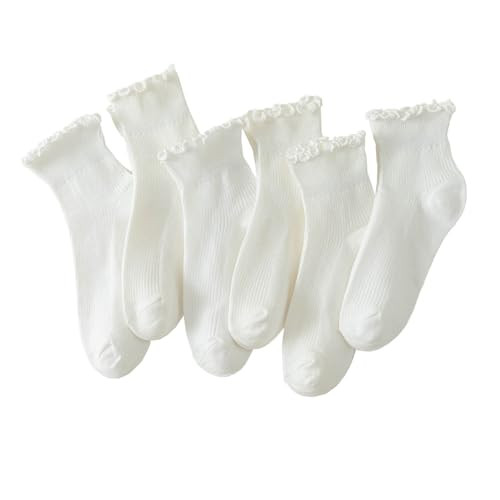 Hstyle Ruffle Socks Women, 6 Pairs of White Breathable Cool Ankle Socks | Amazon (US)