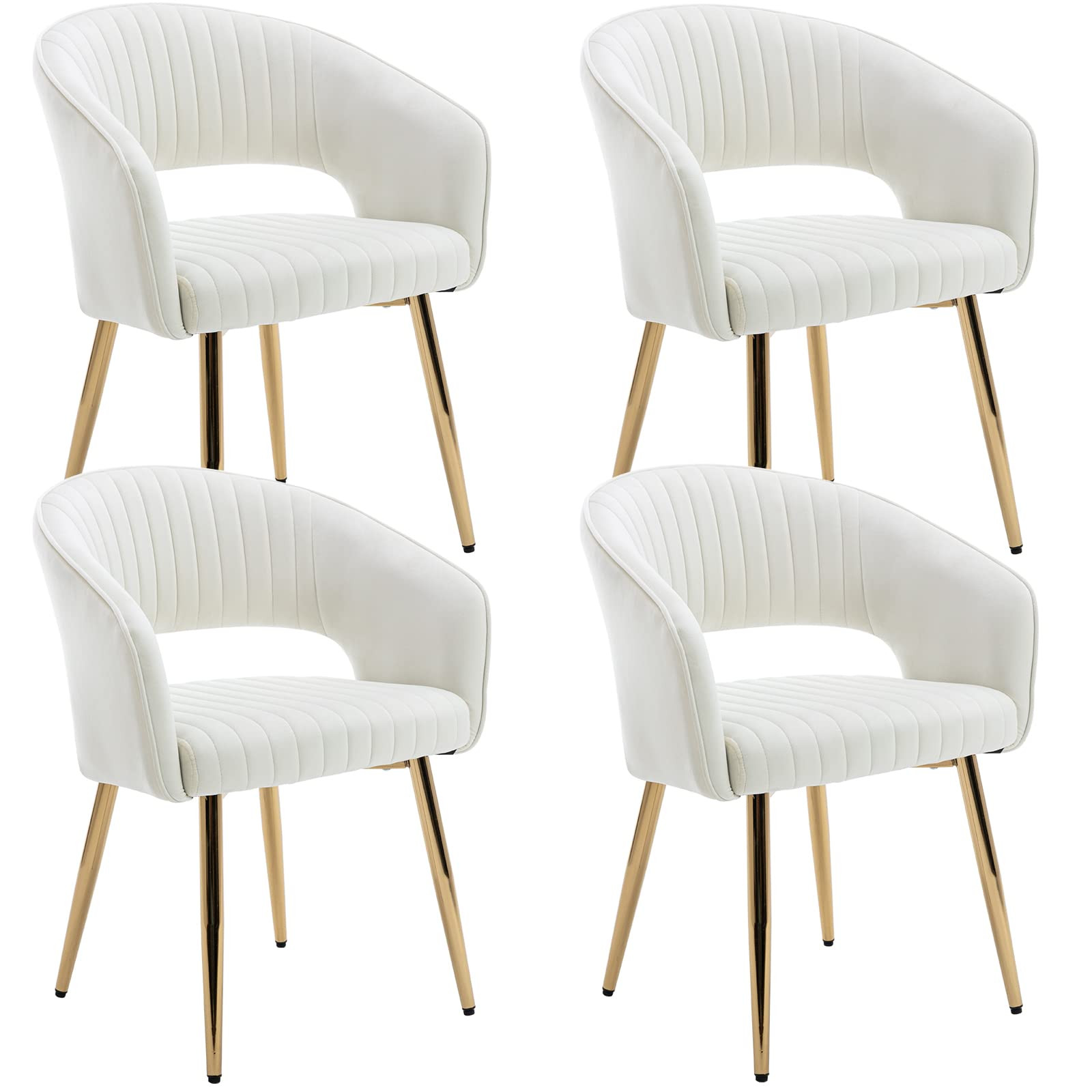 ZSARTS Beige Velvet Dining Chairs Set of 4, Modern Upholstered Gold Accent Chairs with Hollow Bac... | Amazon (US)
