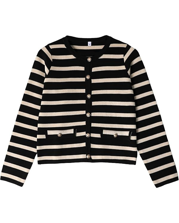 Xiaoxuemeng Womens Cardigan Sweaters Cropped Striped Button Down Knit Jackets Open Front Trendy L... | Amazon (US)