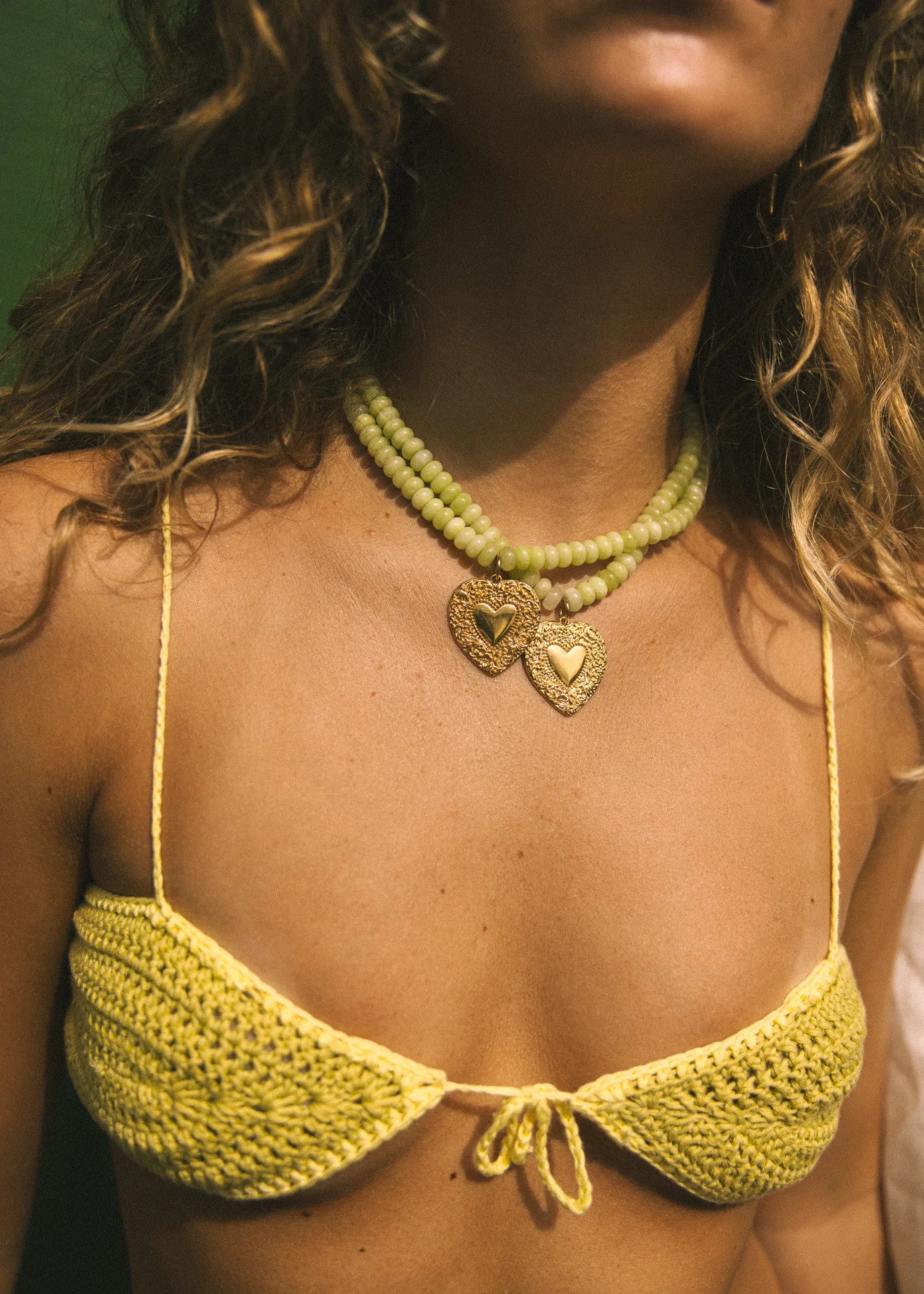 Green Beaded Vintage Heart Necklace | Logan Tay