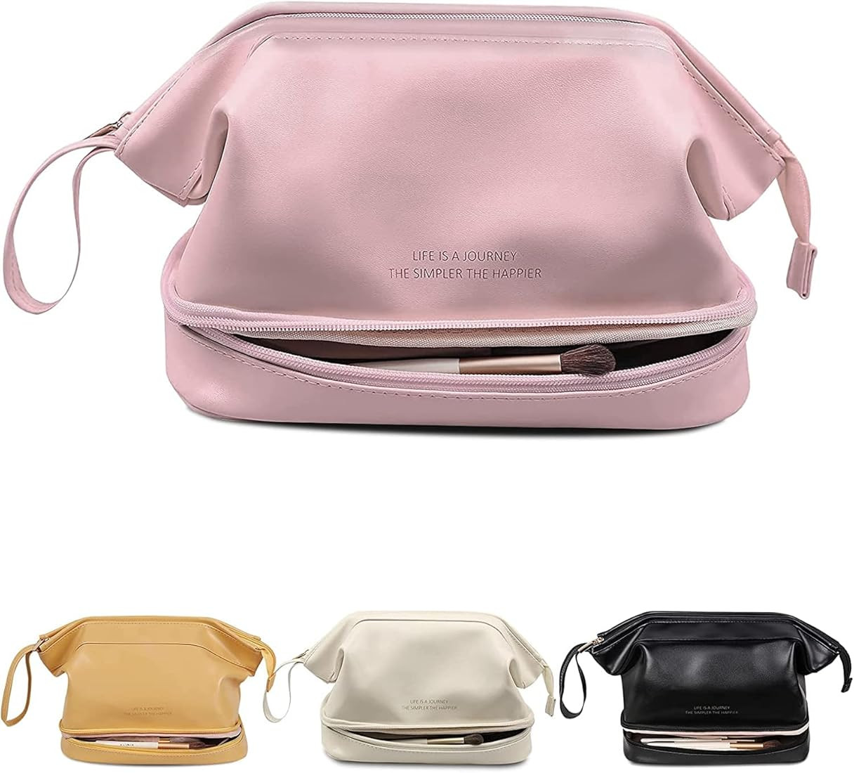 Travel Makeup Bag,Double Layer Cosmetic Bag,Large Zipper Pouch Makeup Organizer Bag,Waterproof Le... | Amazon (US)