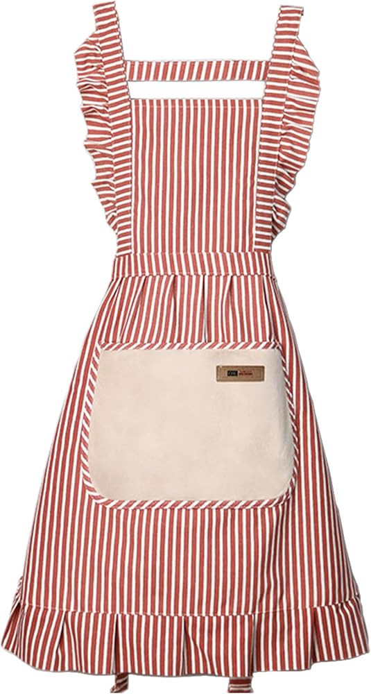 Cotton Kitchen Cooking Aprons,Vest Adjustable Bib Soft Chef Stripes Apron Two pockets with wide f... | Amazon (US)