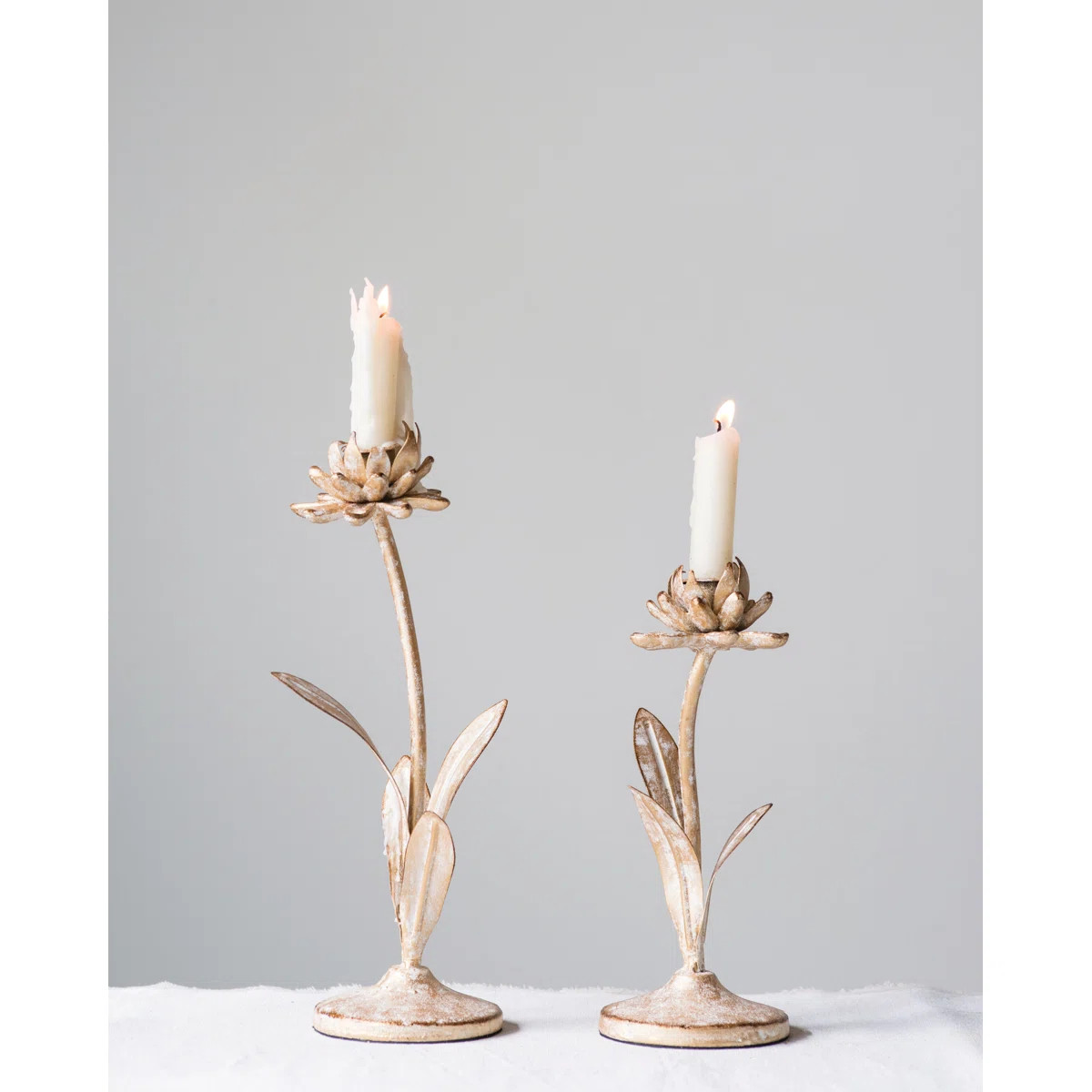 Decorative Metal Flower Cut Shaped Taper Candleholder with Distressed Finish | Wayfair North America