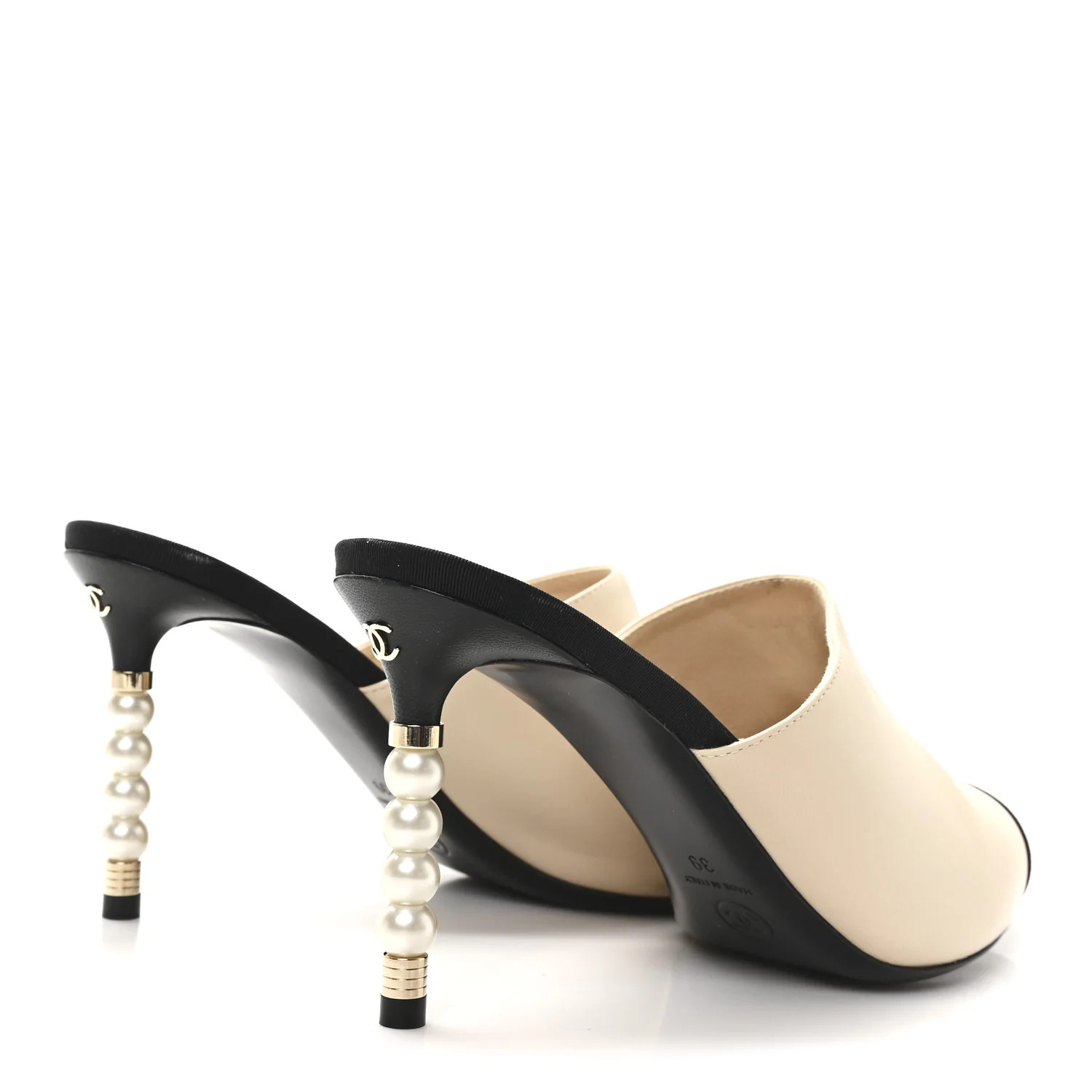 Goatskin Grosgrain Cap Toe Pearl Mule 39 Beige Black | FASHIONPHILE (US)