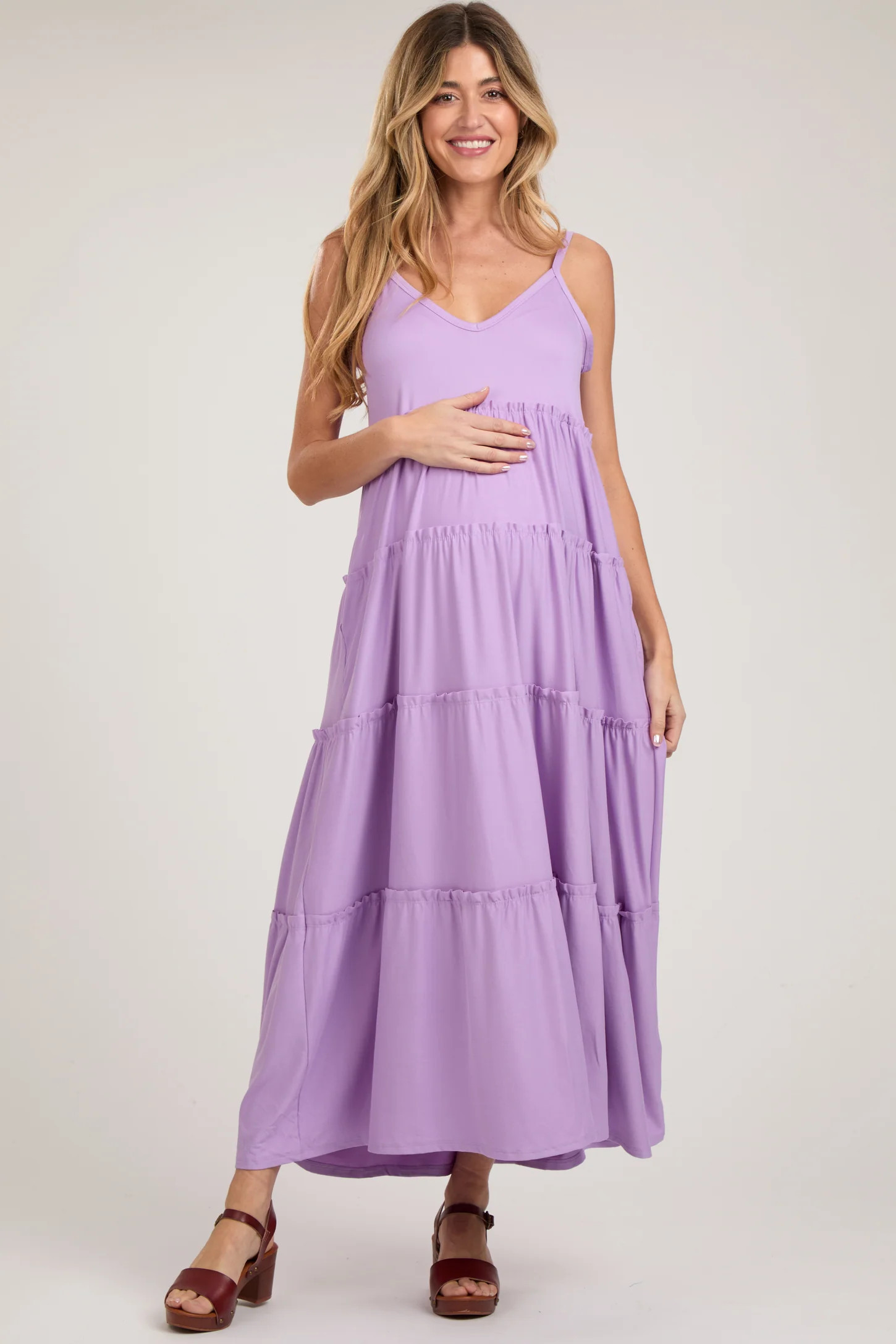 Pink Tiered Sleeveless Maternity Maxi Dress | PinkBlush Maternity