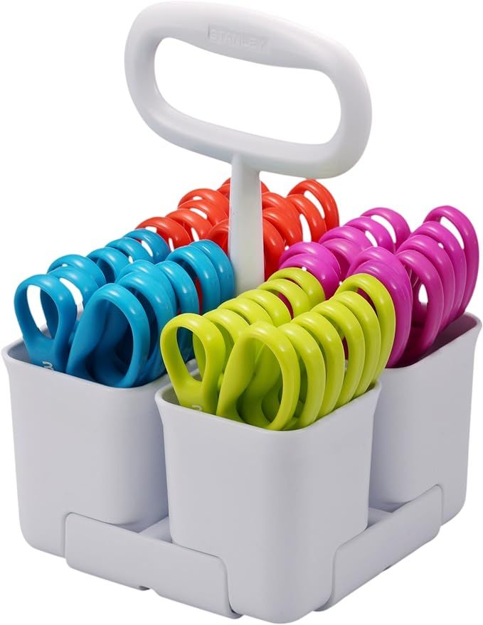 Stanley Removable 4 Cup Scissor Caddy and Minnow 5-Inch Pointed Tip Kids Scissors, 24 Pack (SCICA... | Amazon (US)
