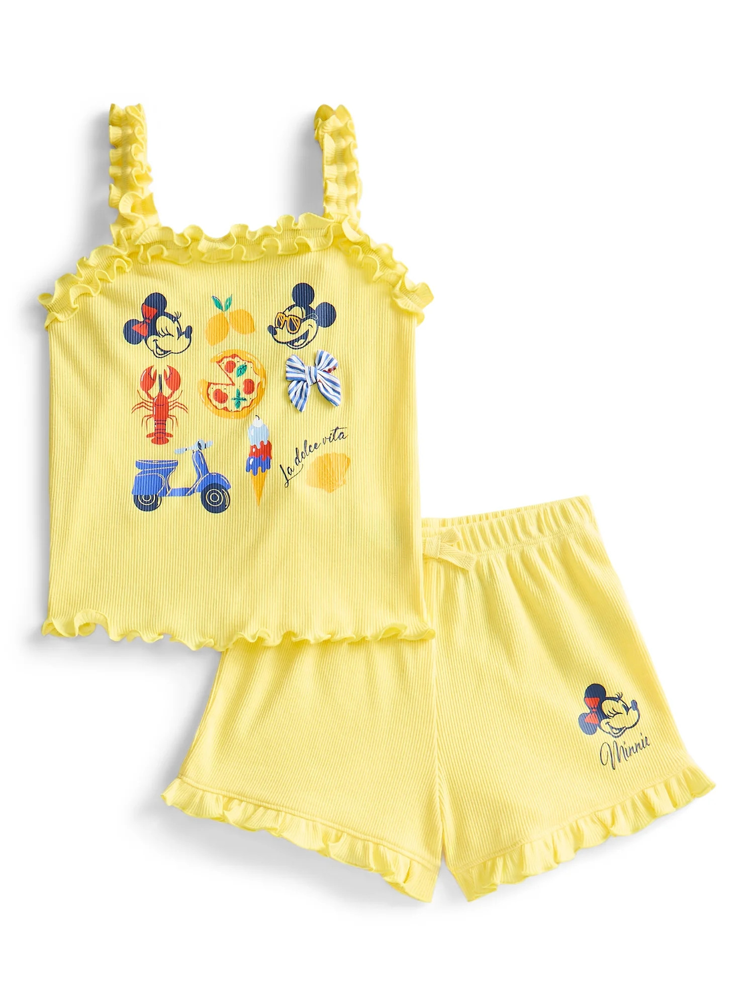 Disney Minnie & Mickey Mouse Toddler Girls La Dolce Vita Graphic Tank Top with Ruffle Shorts, 2-P... | Walmart (US)
