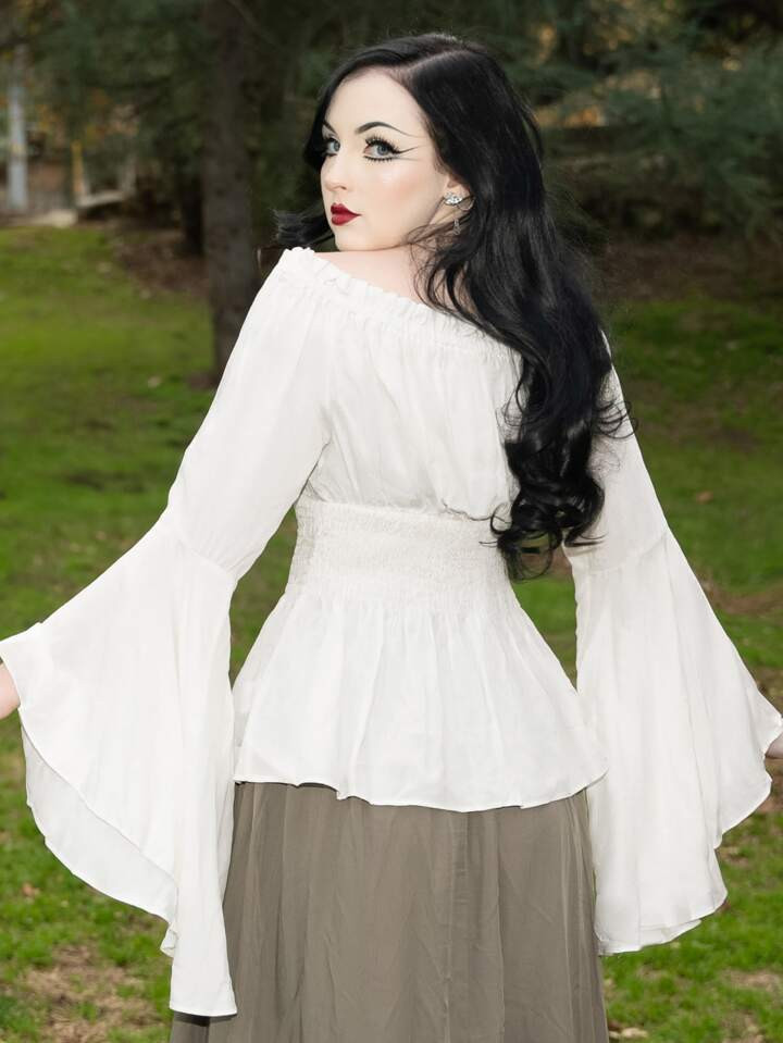 Scarlet Darkness Blusa peplum manga de encampanada cintura franzida | SHEIN