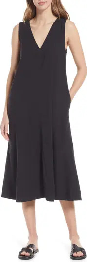 Sleeveless V-Neck Linen Blend Midi Dress | Nordstrom