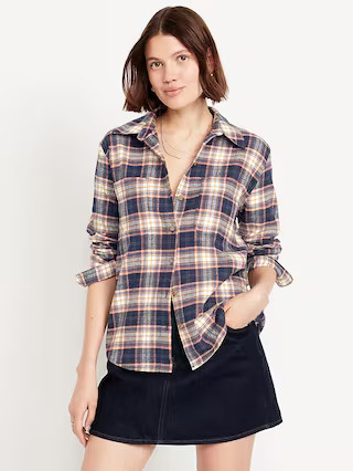 Plaid Flannel Button-Down Boyfriend Shirt | Old Navy (US)