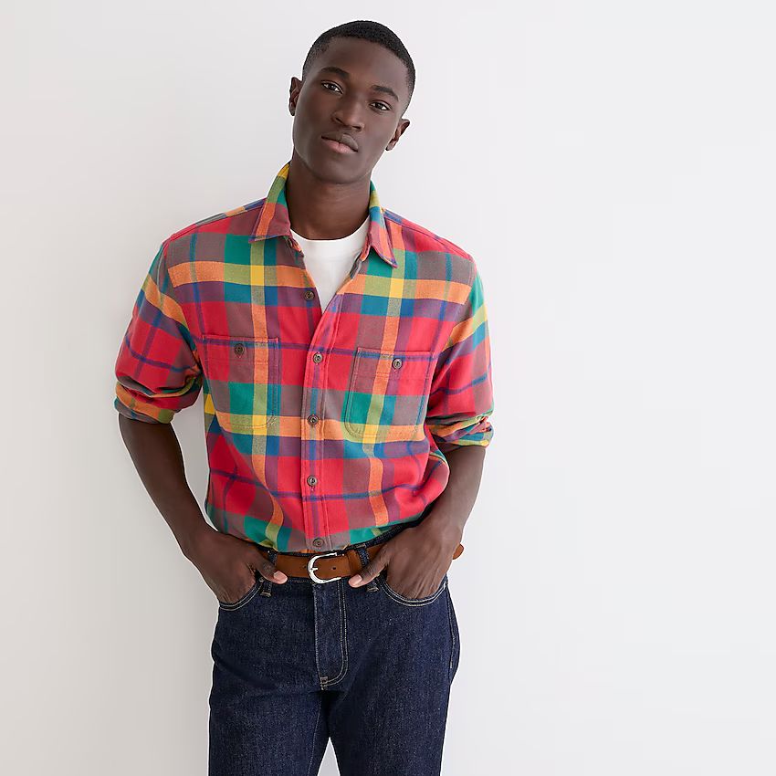 Slim midweight brushed flannel workshirt in regenerative cotton | J.Crew US