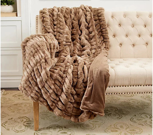 Hotel du Cobb Oversized Luxury Ruched Faux Fur Throw by Dennis Basso - QVC.com | QVC