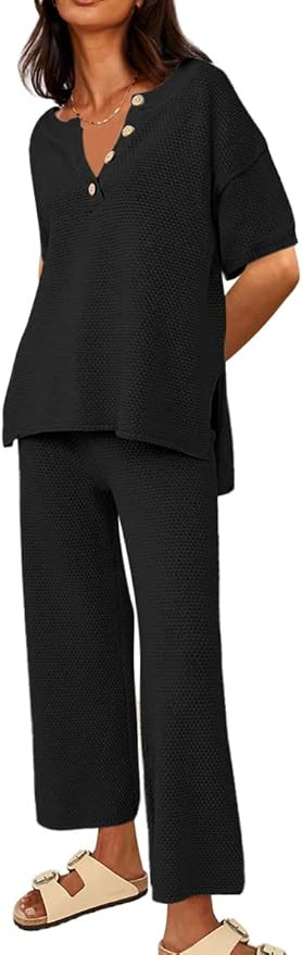 LILLUSORY Womens 2023 Spring Trendy 2 Piece Lounge Sets Cozy Knit Sweater Short Sleeve Slouchy Lo... | Amazon (US)