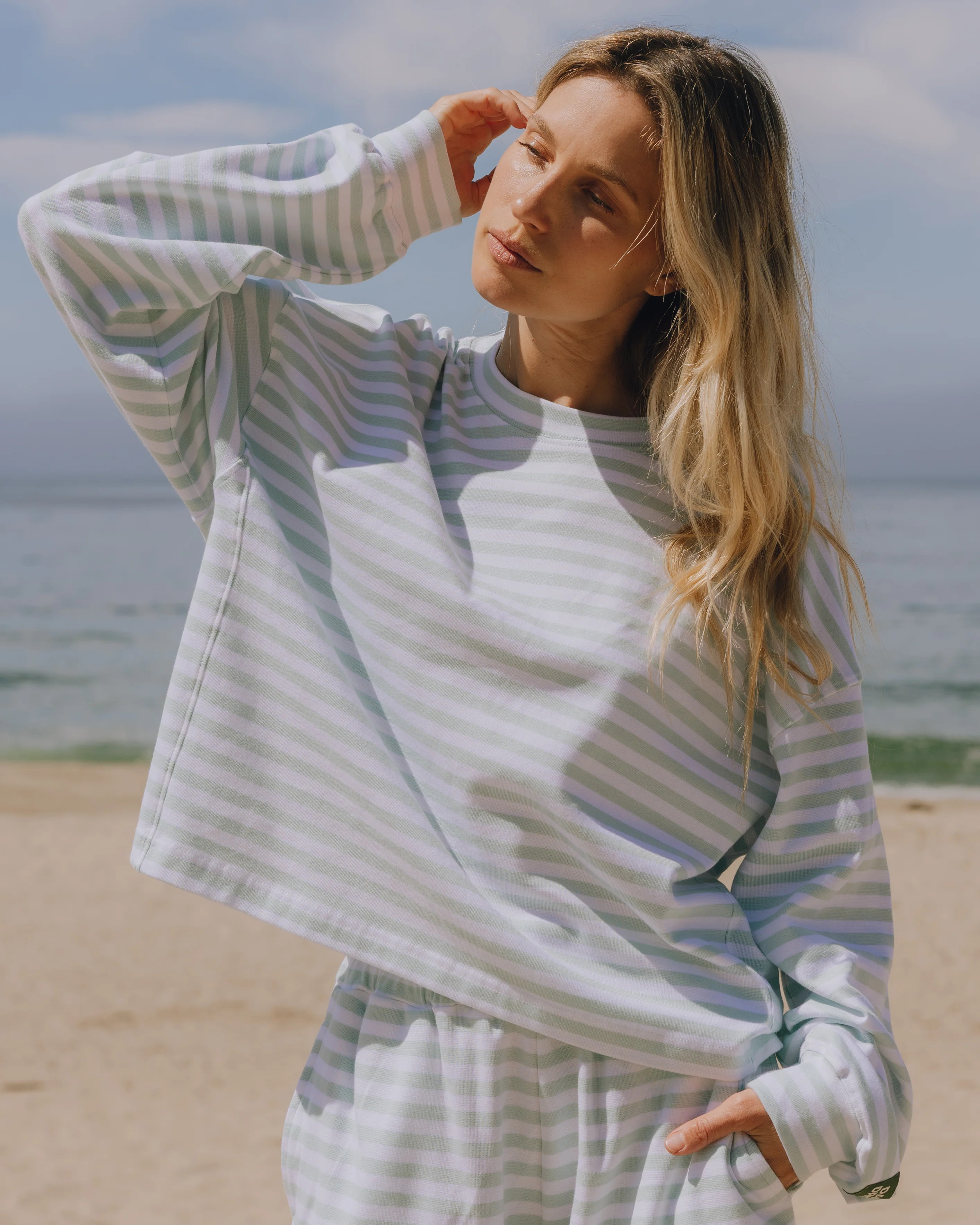 Striped Cotton Long Sleeve - Lake Day + White Stripe | Daily Drills