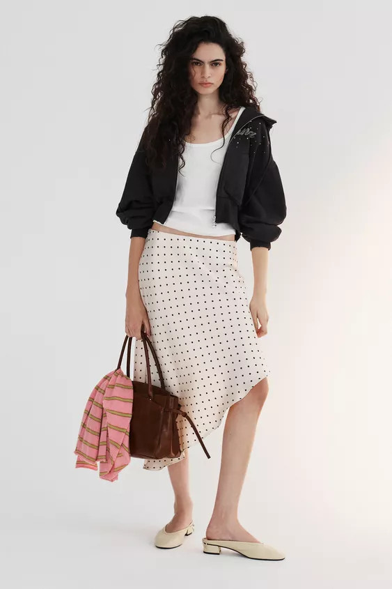 ASYMMETRIC POLKA DOT SATIN SKIRT | Zara UK