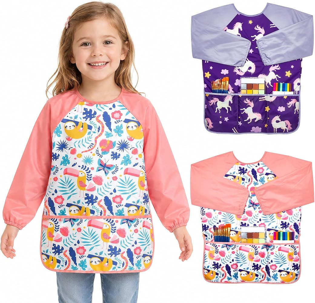 Lictin 2 Pack Kids Art Smocks,Toddler Smock,Waterproof Artist Painting Aprons for Children | Amazon (US)