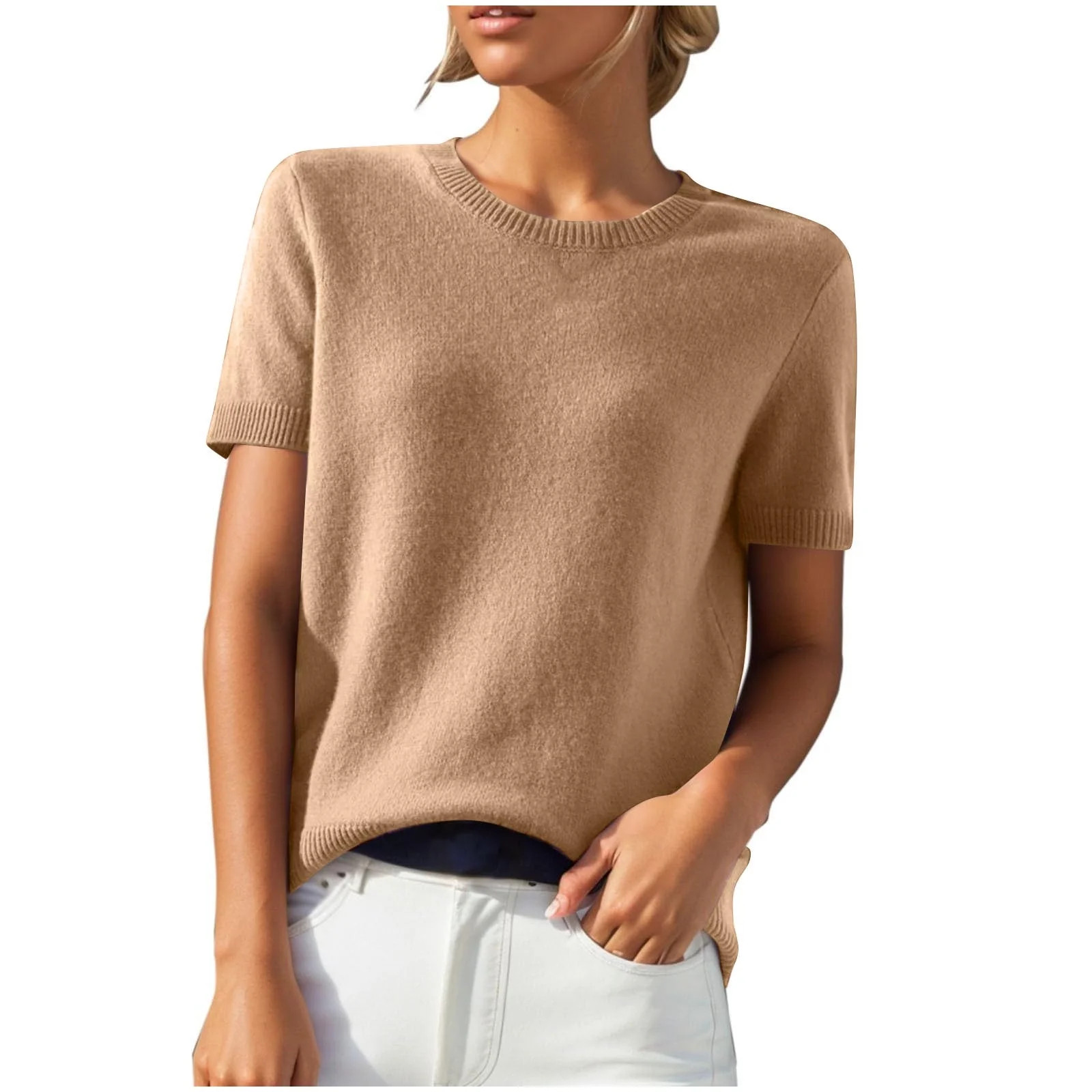 HADST Womens Lightweight Knit Sweater Crew Neck Short Sleeve Pullover Tops with a Versatile Solid... | Walmart (US)