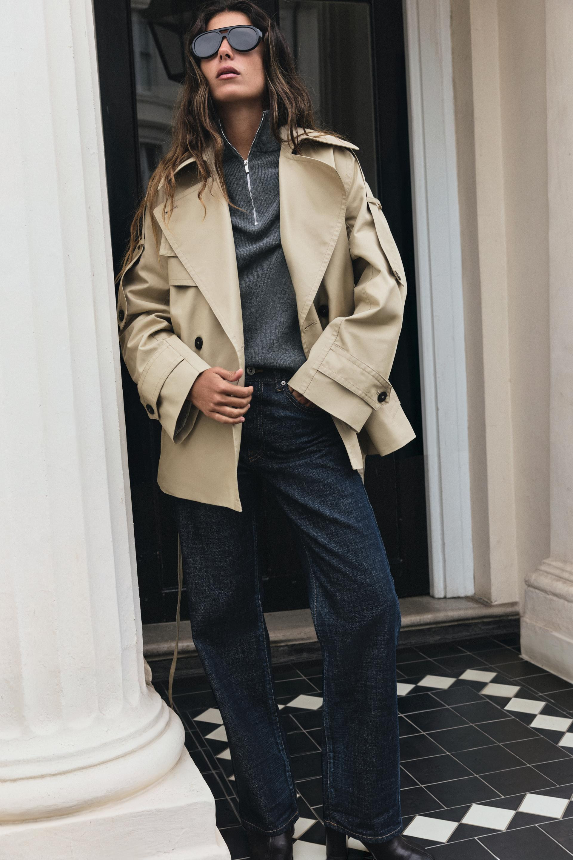 Zara - Short Water Repellent Trench Coat Zw Collection - Women - Black - Women | Zara US