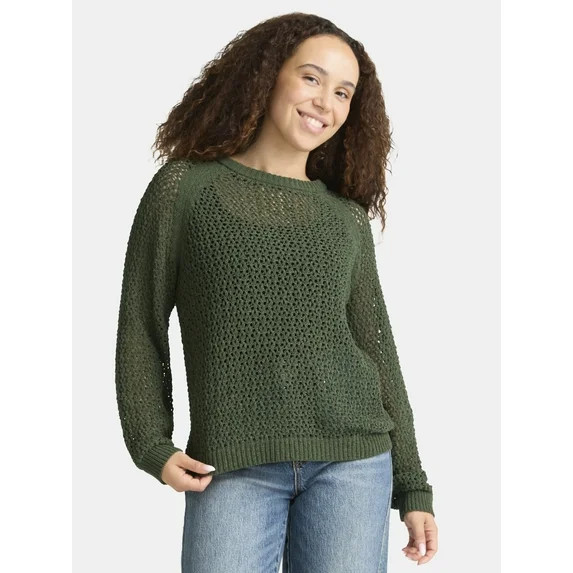 Time and Tru Women's Open Work Sweater with Long Sleeves, Sizes XS-XXXL | Walmart (US)