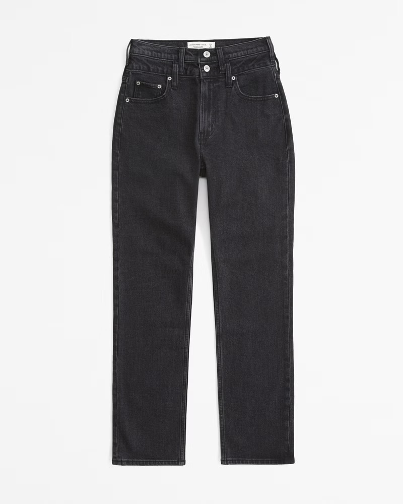Abercrombie & Fitch Women's Curve Love Ultra High Rise Ankle Straight Jean in Black With Double Waistband - Size 30 | Abercrombie & Fitch (US)