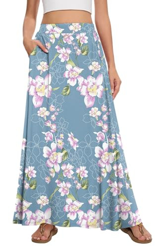 Womens Maxi A-line Long Skirt Casual 2026 Elastic High Waist Flowy Skirts with Pockets | Amazon (US)