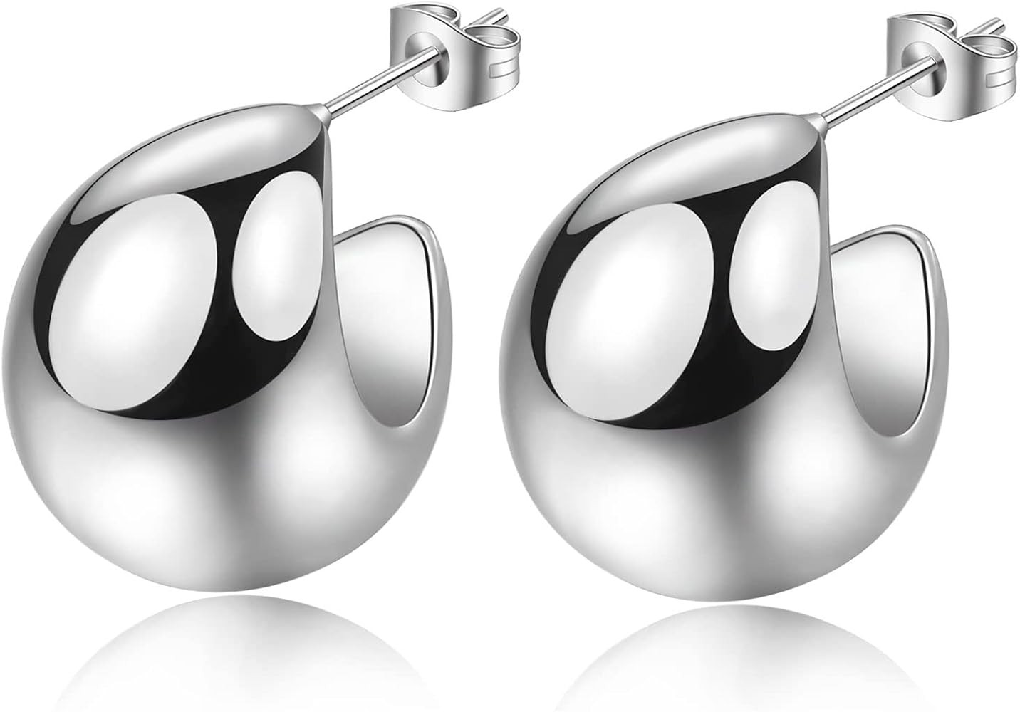 LUVJOO Chunky Thick Hoop Earrings Silver Teardrop Ball Open Post Tube Hoops for Women Girls, Whit... | Amazon (US)