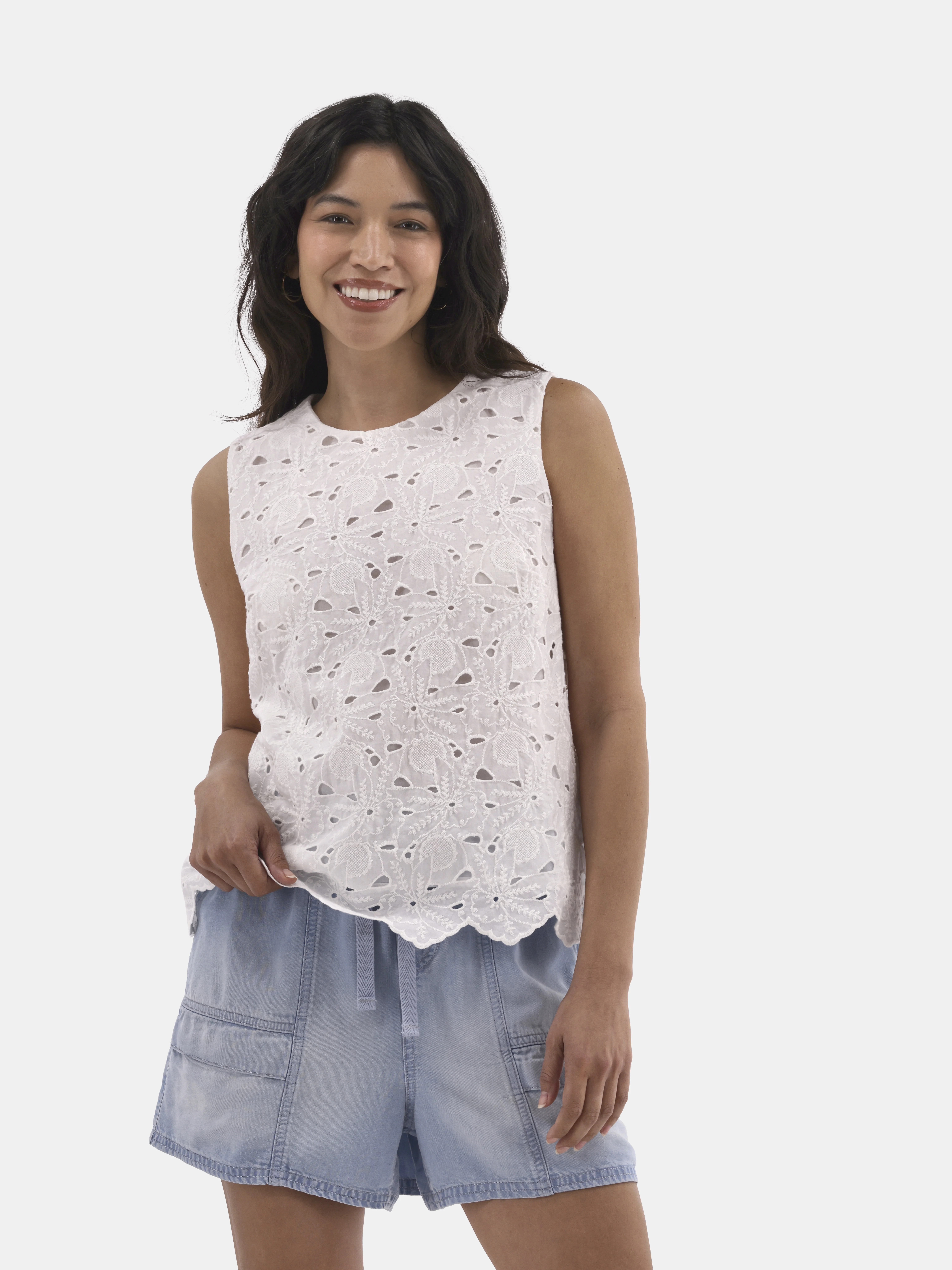 Time and Tru Women's Eyelet Embroidery Top, Sizes XS-XXXL | Walmart (US)