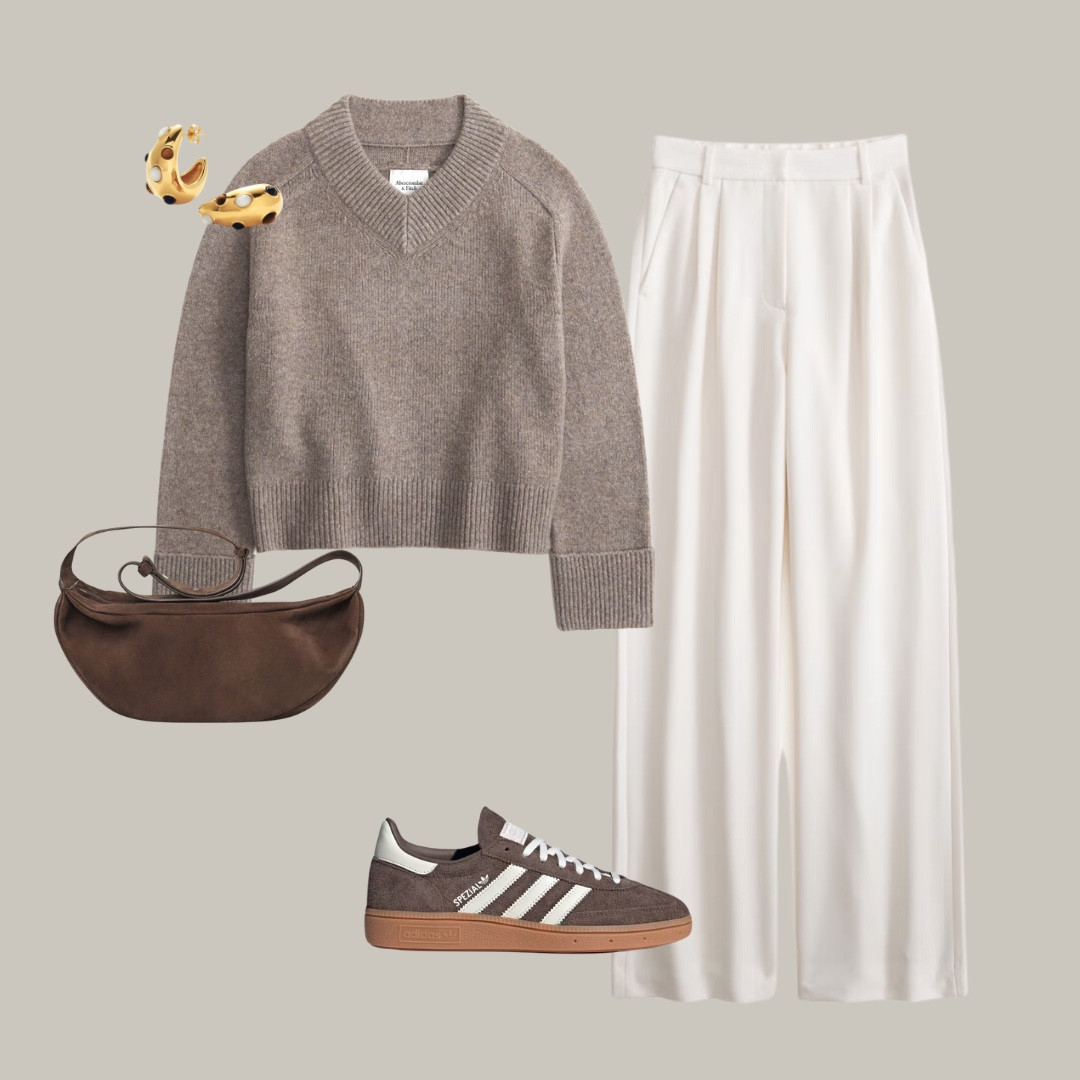 Adidas Spezial styling 

Autumn outfit, white trouser outfit, brown suede bag