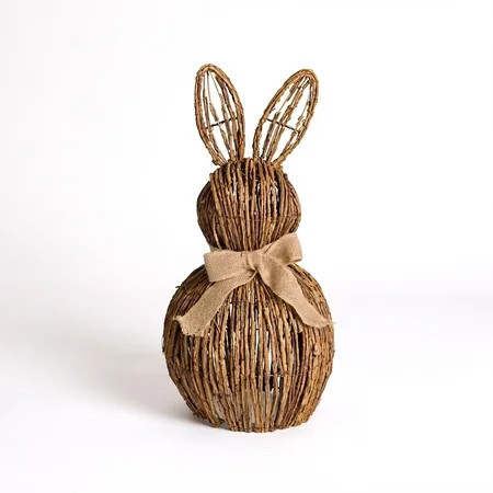 20" Easter Natural Wicker Bunny Statue - Rustic Easter Decor & Farmhouse Spring Porch Accent - Hand-Woven Vine Rabbit Figure with Burlap Bow - Vintage Rattan Wood Animal for Home, Garden & Party | Walmart (US)