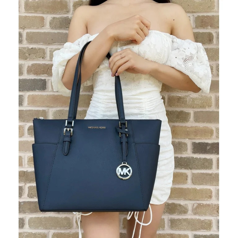 Michael Kors Womens Charlotte Large Top Zip Tote 35F0SCFT3L-406 (Navy/Silver Hardware) | Walmart (US)