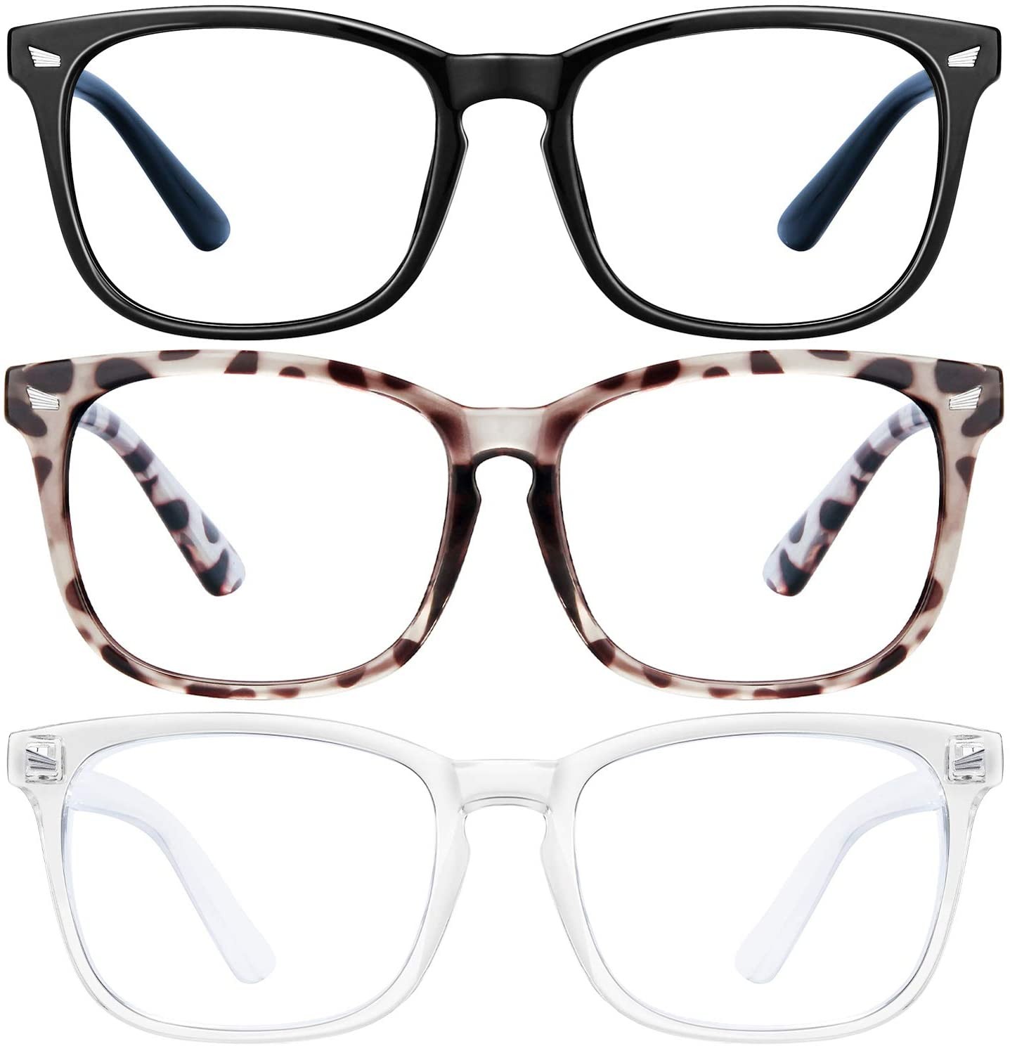 Blue Light Blocking Glasses - 3Pack Computer Game Glasses Square Eyeglasses Frame, Blue Light Blo... | Amazon (US)