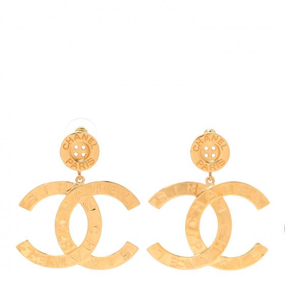 CHANEL Metal Large Paris Button Earrings Gold | FASHIONPHILE | Fashionphile